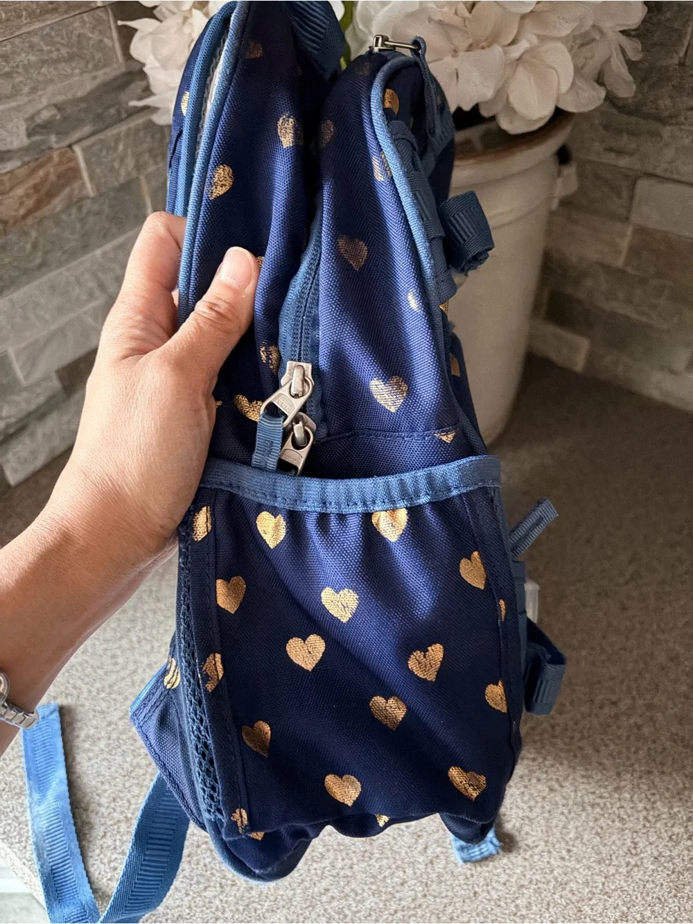 Pottery Barn Kids Navy Backpack with Metallic Gold Hearts (Small)
